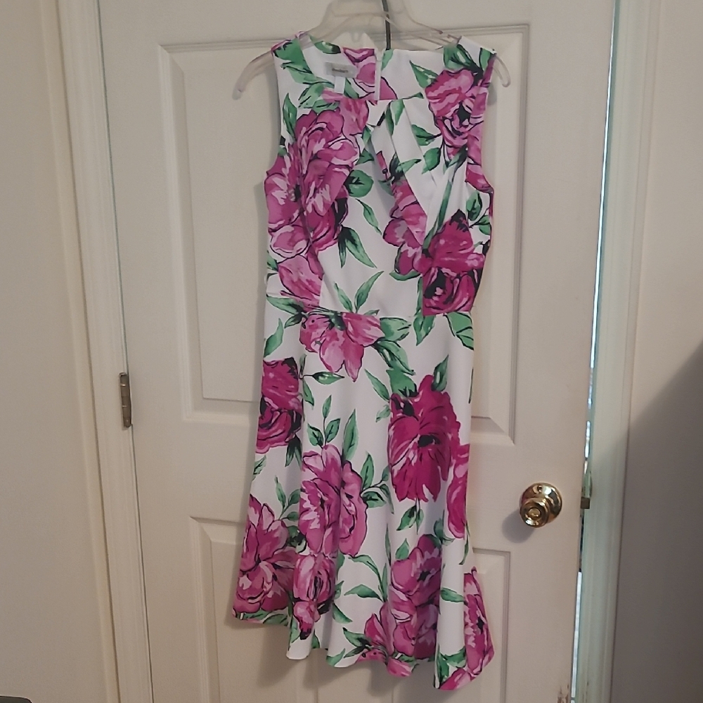 Dress Barn Pink and Green Floral Midi Dress